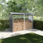 Legnaia da esterno in acciaio zincato nero 238x87x160cm con tetto spiovente